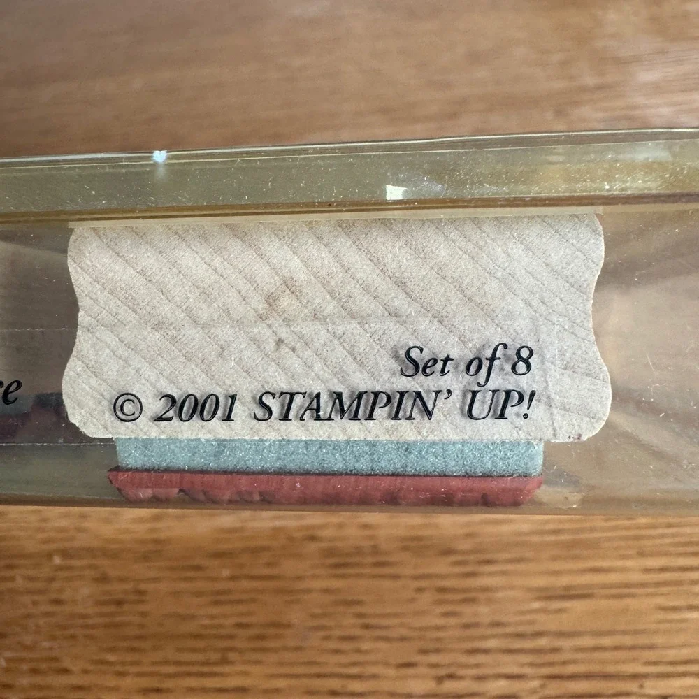 Stampin Up Tags & More Wood Mounted Rubber Stamp Set of 8 Vintage 2001 Holiday